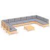 vidaXL 11-tlg. Garten-Lounge-Set mit Grauen Kissen Kiefer Massivholz