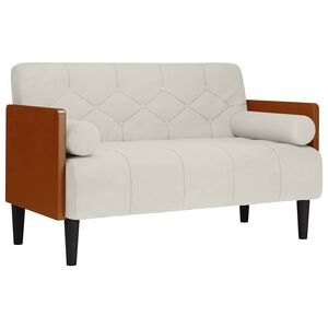 vidaXL Zweisitzer-Sofa mit Nackenrollen Creme 110 cm Samt