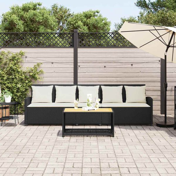 vidaXL Gartensofa 5-Sitzer mit Kissen Schwarz Poly Rattan
