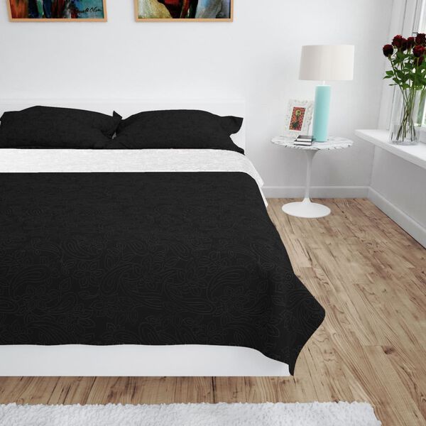 vidaXL Zweiseitige Tagesdecke Gesteppt 220 x 240 cm Schwarz und Wei&szlig;