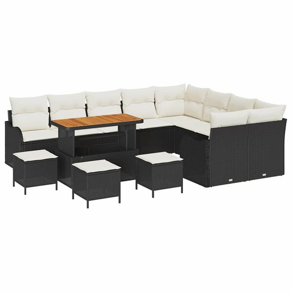 vidaXL Garten-Sofa-Set mit Kissen mit Kissen 13 pcs Schwarz und Creme