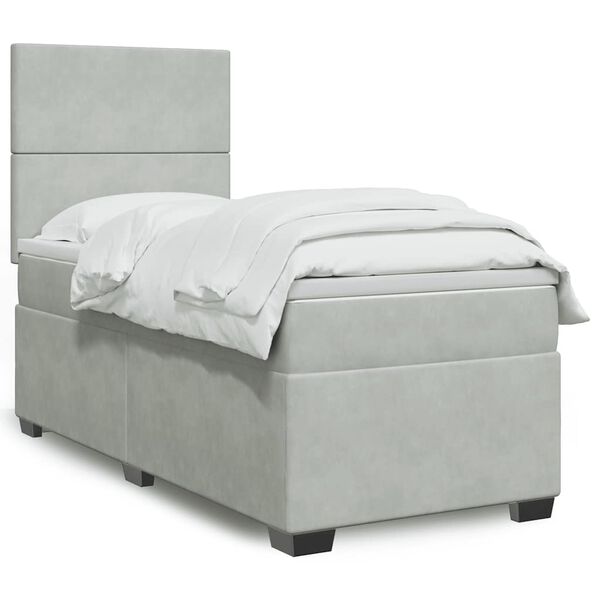 vidaXL Boxspringbett mit Matratze Hellgrau 90x190 cm Samt