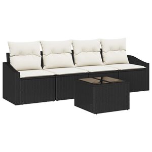 vidaXL Sofa Set mit Kissen 5 pcs Schwarz und Creme Poly Rattan
