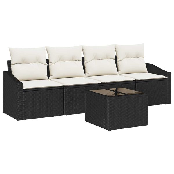 vidaXL Sofa Set mit Kissen 5 pcs Schwarz und Creme Poly-Rattan