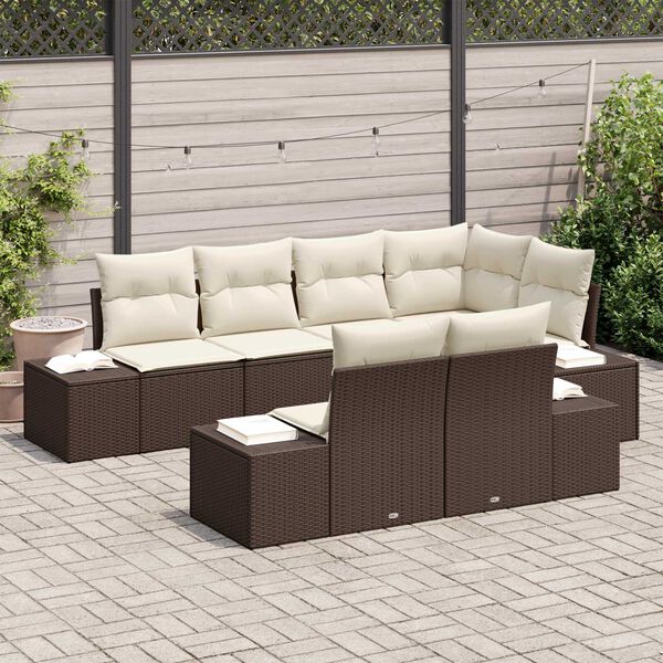 vidaXL Gartensofa-set mit Speicher 7 pcs Braun und Creme Poly-Rattan