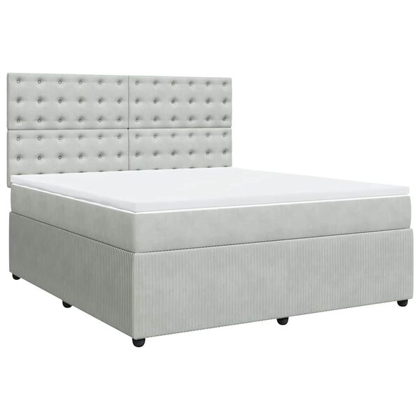vidaXL Boxspringbett mit Matratze Hellgrau 180x200 cm Samt