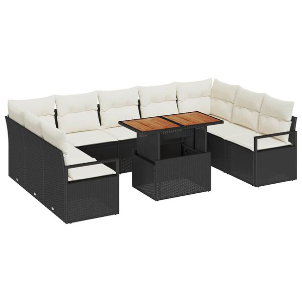 vidaXL Garten-Sofa-Set mit Kissen mit Kissen 10 pcs Schwarz und Creme