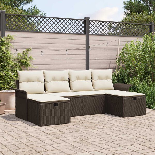 vidaXL Garten-Sofa-Set mit Kissen mit Speicher 6 pcs Braun Poly Rattan