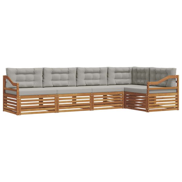 vidaXL Outdoor-Sofagarnitur mit Kissen 5 pcs Nat&uuml;rlich und Hellgrau