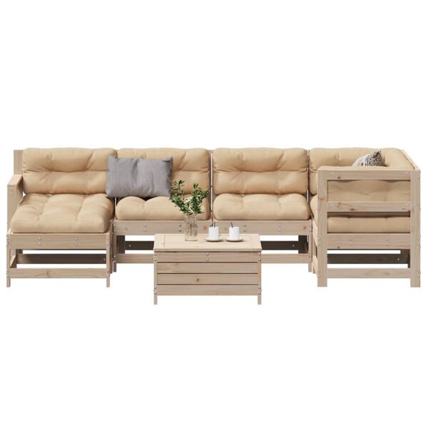 vidaXL 7-tlg. Garten-Lounge-Set mit Kissen Massivholz Kiefer