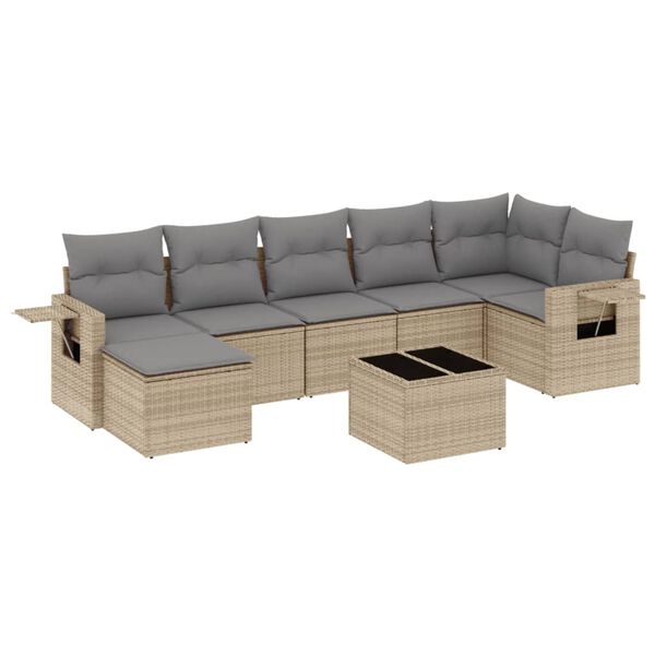 vidaXL 8-tlg. Garten-Sofagarnitur mit Kissen Beige Poly Rattan