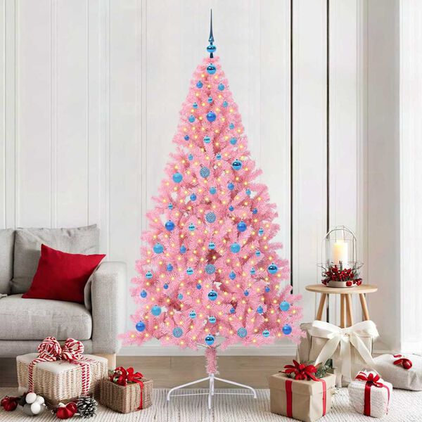 vidaXL Künstlicher vorbeleuchteter Weihnachtsbaum Rosa 210 cm PVC