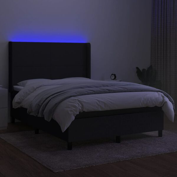 vidaXL Boxspringbett mit Matratze & LED Schwarz 140x190 cm Stoff