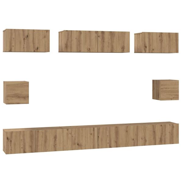 vidaXL TV-Schrankset Wandmontiert 8 pcs Artisan-Eiche Holzwerkstoff