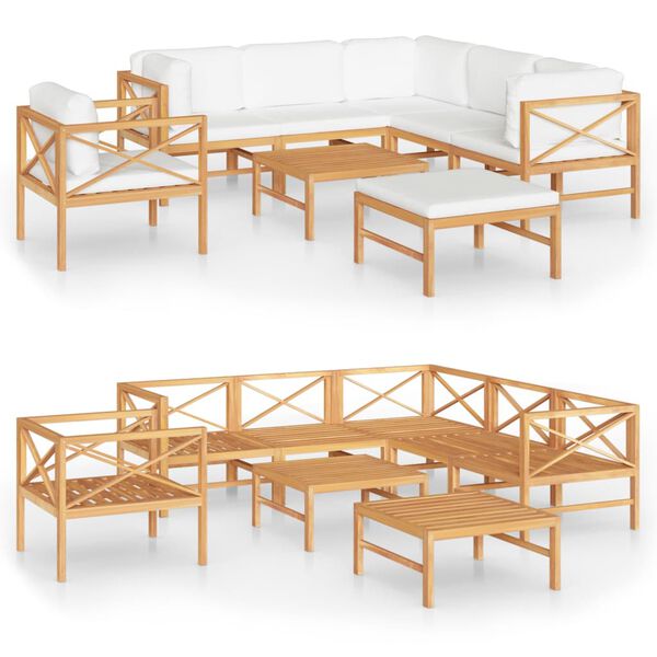 vidaXL 8-tlg. Garten-Lounge-Set mit Creme Kissen Massivholz Teak