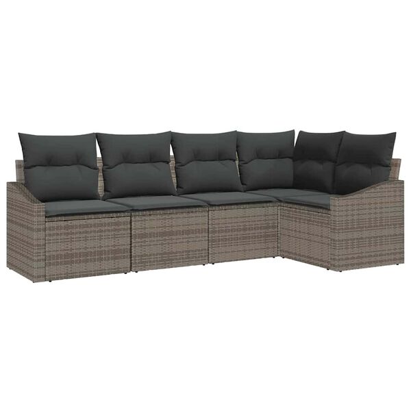 vidaXL Sofa Set mit Kissen 5 pcs Grau Poly-Rattan