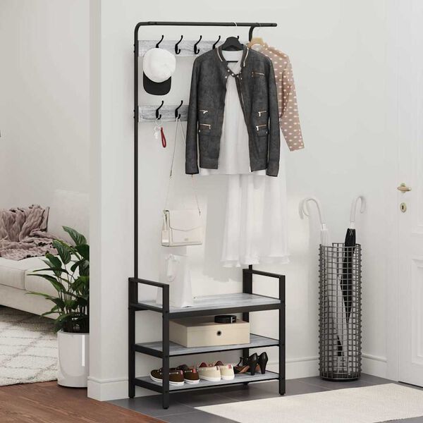 vidaXL Kleiderständer Grau Sonoma 75 x 34 x 184 cm Holzwerkstoff