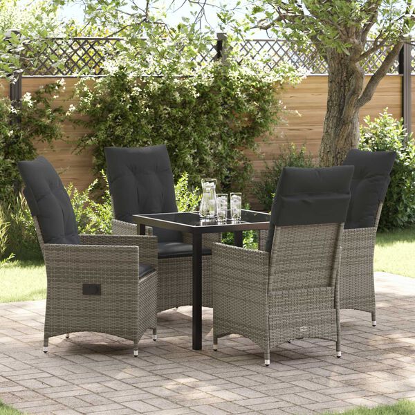 vidaXL Garten Essgruppe mit Kissen 5 pcs Grau Poly-Rattan