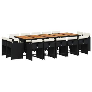 vidaXL 15-tlg. Garten-Essgruppe mit Kissen Schwarz Poly Rattan