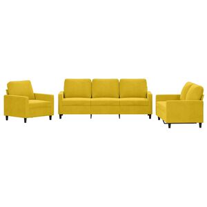 vidaXL 3-tlg. Sofagarnitur mit Kissen Gelb Samt