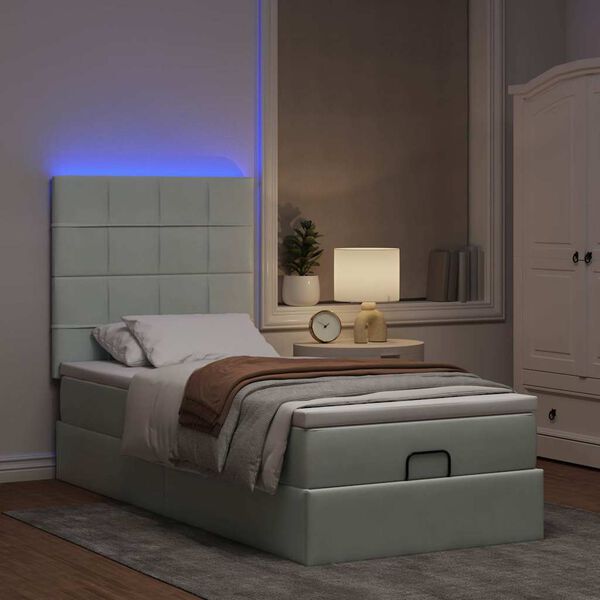 vidaXL Ottoman-Bett mit Matratzen & LEDs Hellgrau 90x190 cm Samt