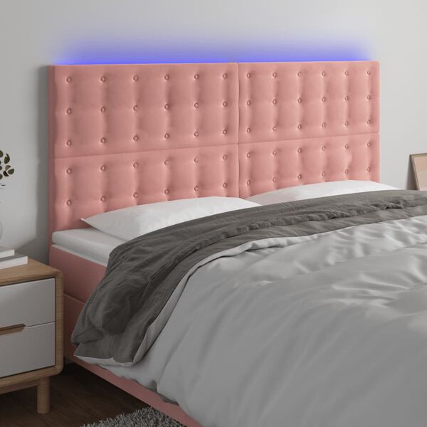 vidaXL LED Kopfteil Rosa 160x5x118/128 cm Samt