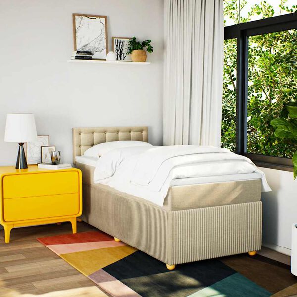 vidaXL Boxspringbett mit Matratze Creme 90x200 cm Stoff