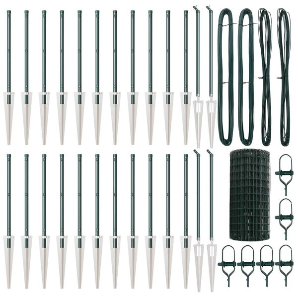 vidaXL Zaun mit Pfosten Gr&uuml;n 0,4 x 50 m Stahl und PVC