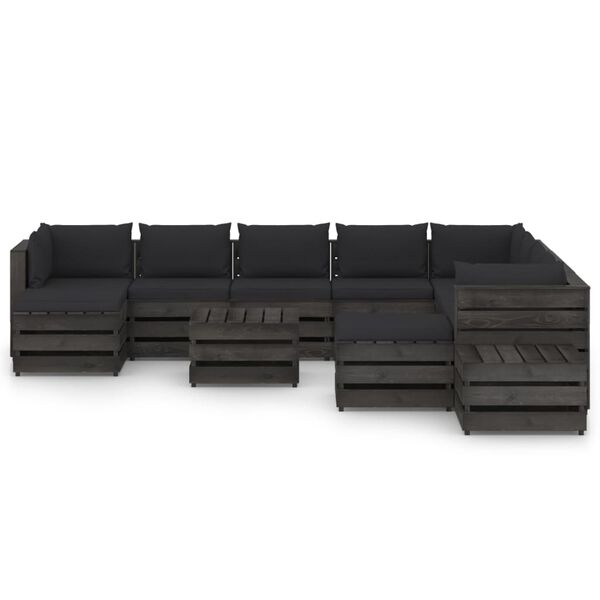 vidaXL 12-tlg. Garten-Lounge-Set mit Kissen Grau Impr&auml;gniertes Holz