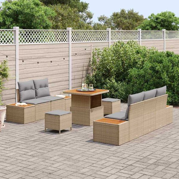 vidaXL Garten-Sofa-Set mit Kissen mit Kissen 8 pcs Beige und Hellgrau