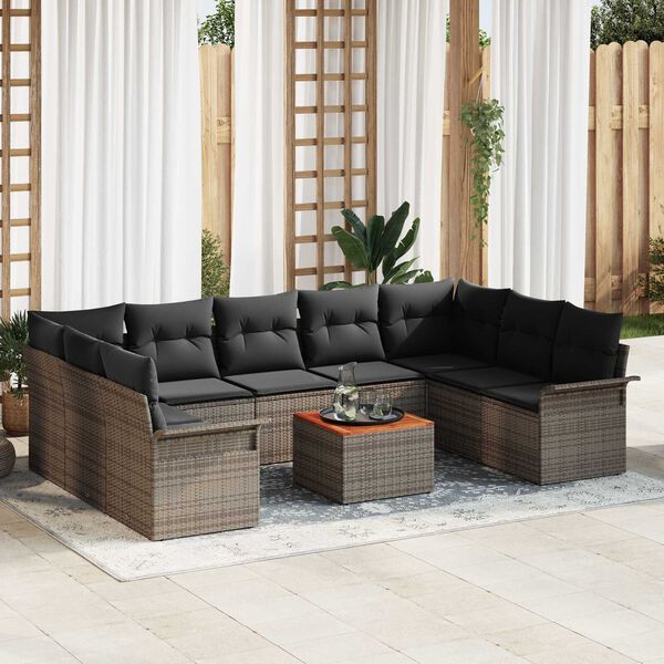 vidaXL Garten-Sofa-Set mit Kissen mit Speicher mit Kissen 10 pcs Grau