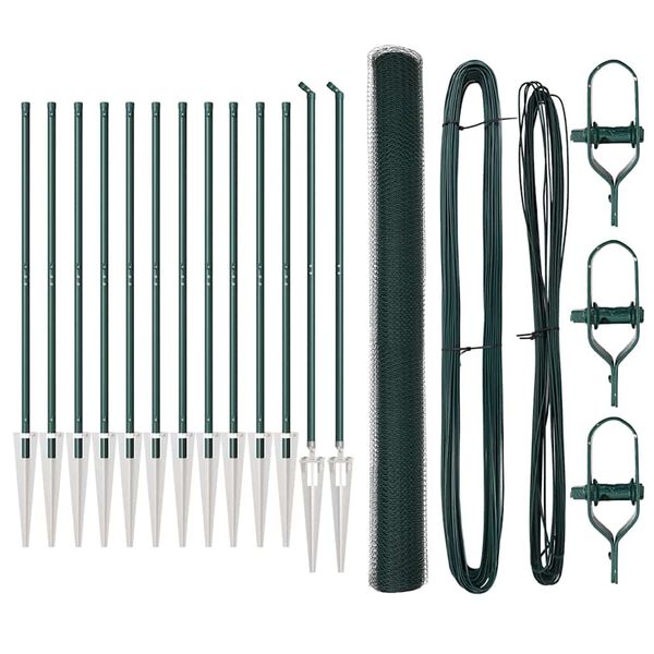 vidaXL Zaunpfosten Gr&uuml;n 25 x 1,6 m (25 mm Netz) Stahl und PVC