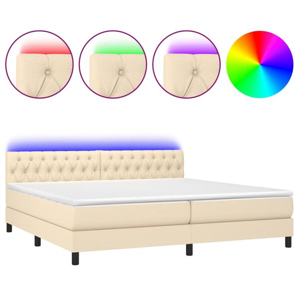vidaXL Boxspringbett mit Matratze & LED Creme 200x200 cm Stoff