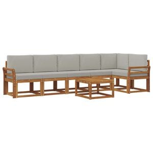 vidaXL Outdoor-Sofagarnitur mit Kissen 7 pcs Nat&uuml;rlich und Hellgrau