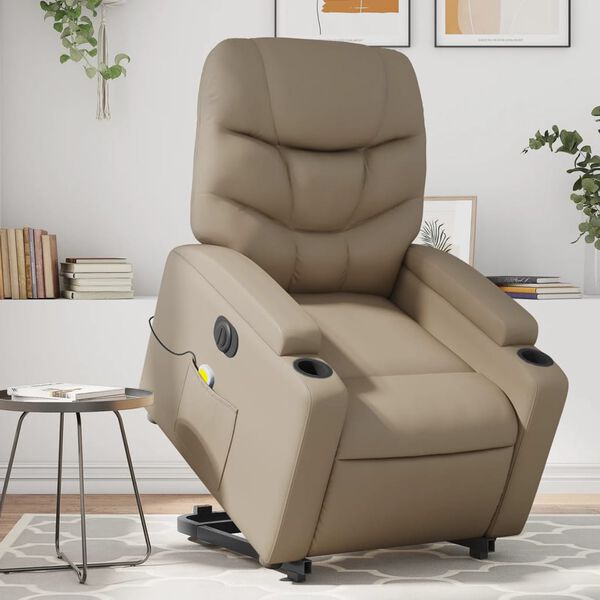 vidaXL Massagesessel mit Aufstehhilfe Elektrisch Cappuccino Kunstleder