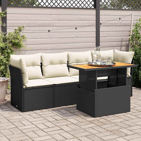vidaXL 5-tlg. Garten-Sofagarnitur mit Kissen Schwarz Poly Rattan