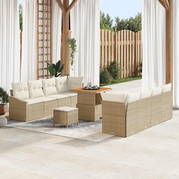 vidaXL Garten-Sofa-Set mit Kissen 11 pcs Beige Poly Rattan