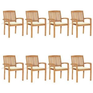 vidaXL Stapelbare Gartenst&uuml;hle mit Kissen 8 Stk. Massivholz Teak