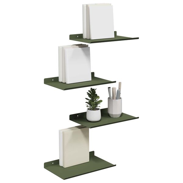 vidaXL Schwebendes Regal 4 pcs Olive Gr&uuml;n 30 x 18 x 2,5 cm Stahl