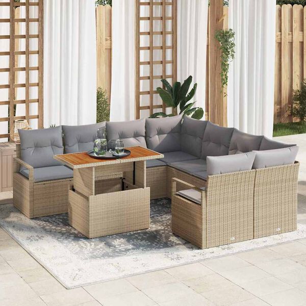 vidaXL Garten Essgruppe mit Kissen 9 pcs Beige und Grau