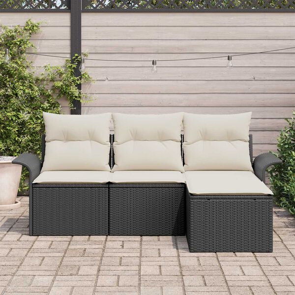 vidaXL Sofa Set mit Kissen 4 pcs Schwarz und Creme Poly-Rattan