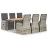 vidaXL 7-tlg. Garten-Essgruppe mit Kissen Grau Poly Rattan
