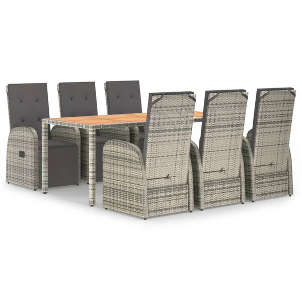 vidaXL 7-tlg. Garten-Essgruppe mit Kissen Grau Poly Rattan