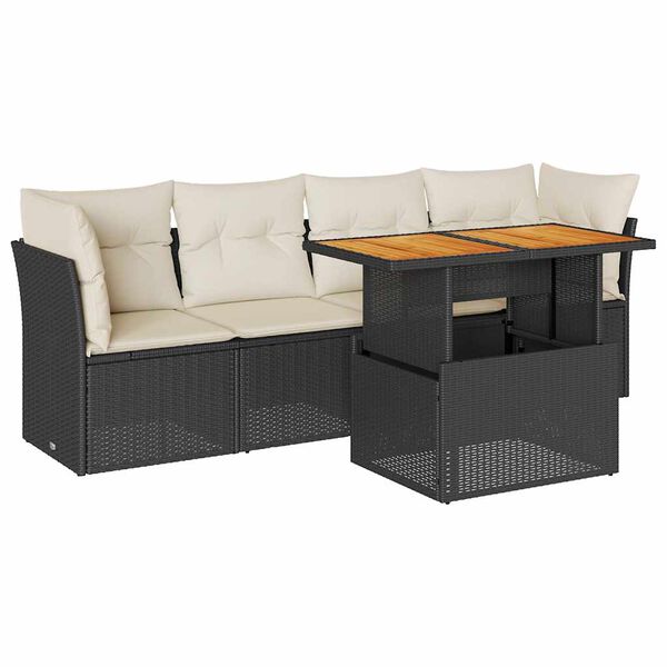 vidaXL 5-tlg. Garten-Sofagarnitur mit Kissen Schwarz Poly Rattan
