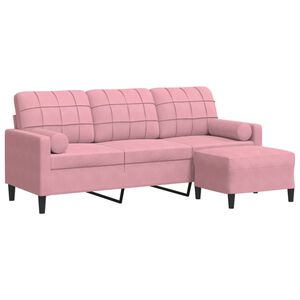 vidaXL 3-Sitzer-Sofa mit Hocker Rosa 180 cm Samt