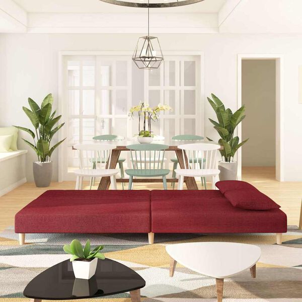 vidaXL Schlafsofa 2-Sitzer mit 2 Kissen Weinrot Stoff