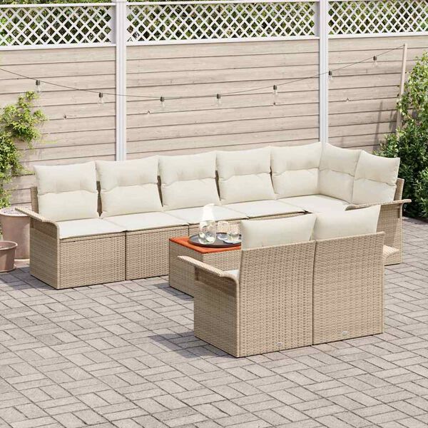 vidaXL Gartensofa-set mit Speicher 9 pcs Beige und Creme Poly-Rattan