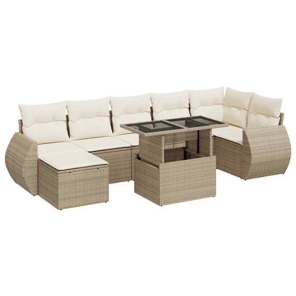 vidaXL 8-tlg. Garten-Sofagarnitur mit Kissen Beige Poly Rattan