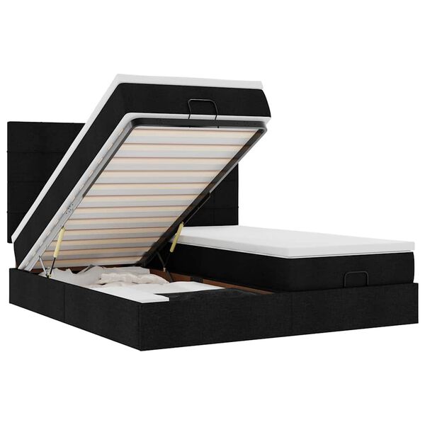 vidaXL Ottoman-Bett mit Matratzen & LEDs Schwarz 180x200 cm Stoff