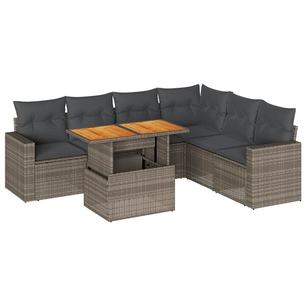 vidaXL 7-tlg. Garten-Sofagarnitur mit Kissen Grau Poly Rattan